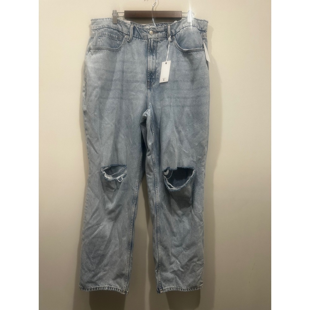 Good American Good 90s Relaxed Jeans Blue Distressed GFXL859DVT Size 15 NWT